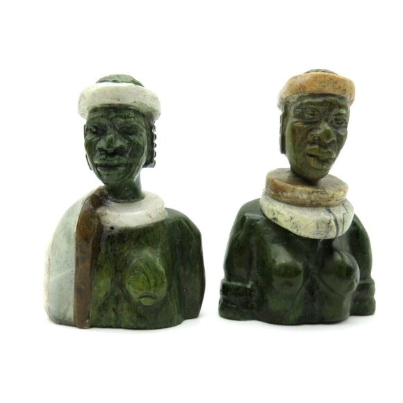 Small Stone Bust Set Colourful Hand Carved in Zimbabwe Africa 3.1" Tall - Picture 2 of 9